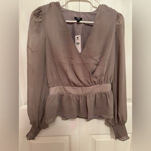 V-Neck Smocked Cuff Peplum Top